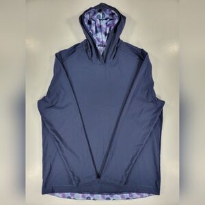 Graham Luxe Hoodie Men’s Large Geometric Trim Pullover Athletic Golf Navy Blue